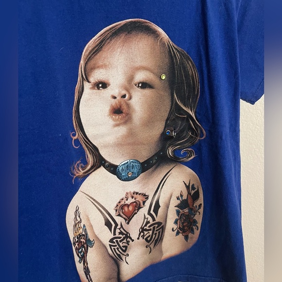 HeavyMetal Vintage Pierced Tattooed Baby Print T-Shirt - Picture 3 of 7